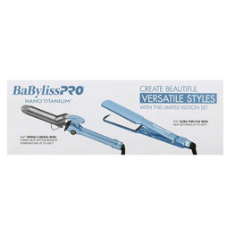 Babyliss Nano Titanium 1.5Inch Ultra Thin Flat Iron and 1.25Inch Spring Iron Prepack BabylissPro