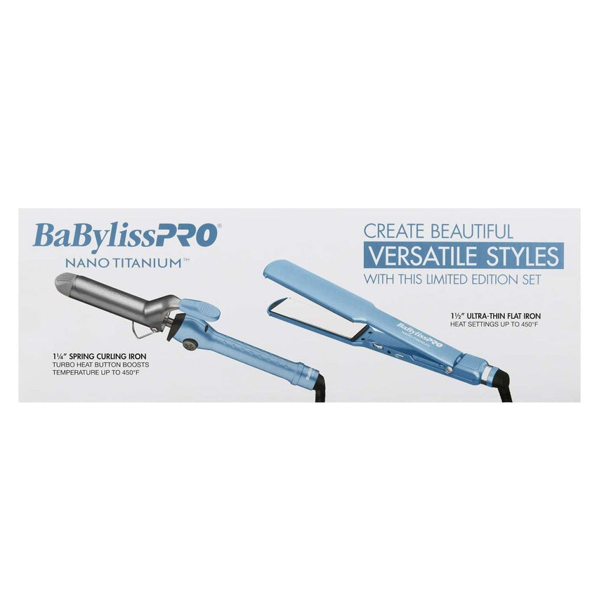Babyliss Nano Titanium 1.5Inch Ultra Thin Flat Iron and 1.25Inch Spring Iron Prepack BabylissPro