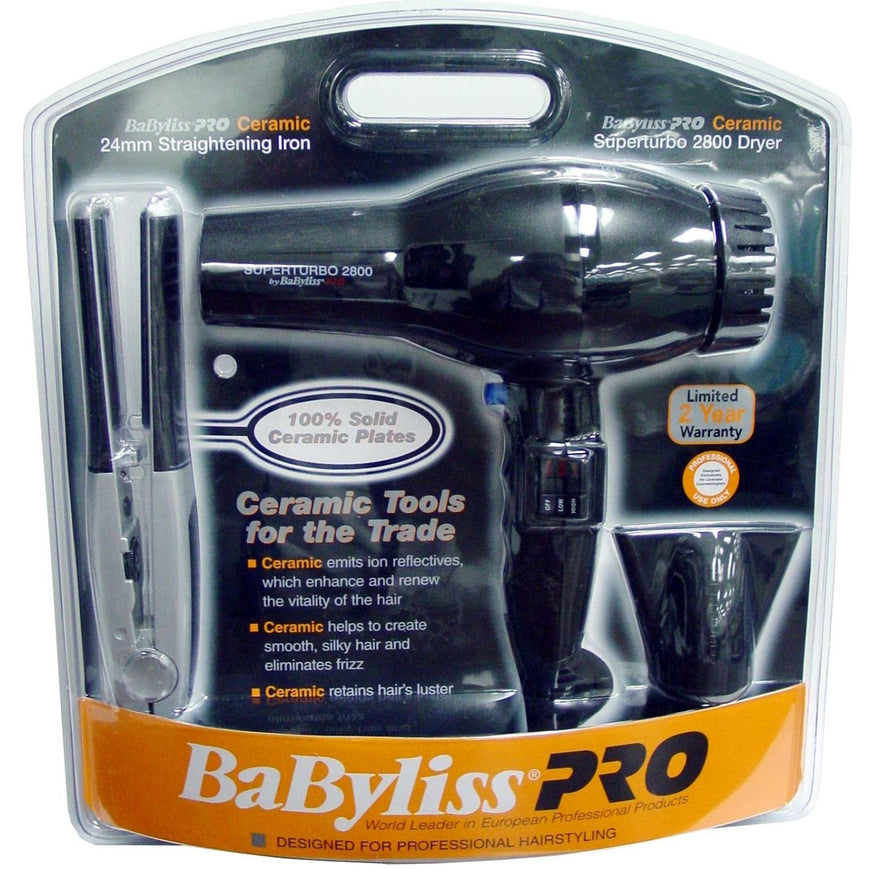 Babyliss Ceramic Tools Of Trade Turbo 2800 Dryer & 24Mm Flat Iron BABYLISS
