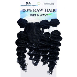 Raw Hair - Unprocessed Human Hair Wet  Wavy 3Pcs Deep Wave 14 Inch To 18 Inch Natural Color Raw Hair