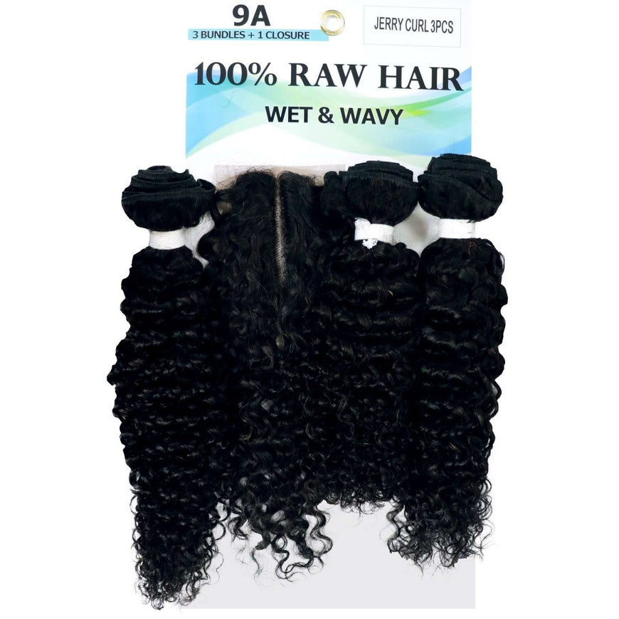 Raw Hair - Unprocessed Human Hair Wet  Wavy 3Pcs Jerry Curl 14 Inch To 18 Inch Natural Color Raw Hair